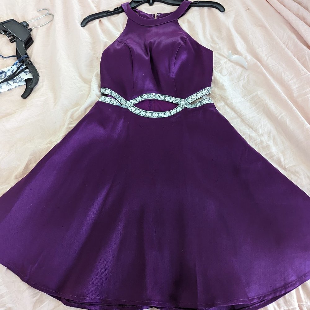 Stunning purple halter dress with crystal waist